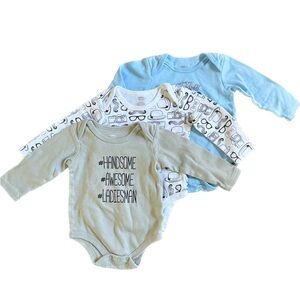NWOT BABY BOYS PACK OF THREE LITTLE MAN LONG SLEEVE ONESIES SIZE 12-18MO
